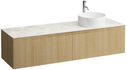 Laufen ARUN Fiókos elem 1600, 2 fiókkal, kivágással jobb oldalon, Botticino Crema felülettel csaplyuk kivágással, Világos Tölgy H4171471512501 (H4171471512501)