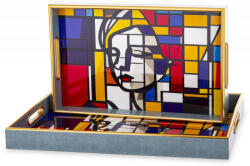 ART-POL Tulum design kék alapon aranyszegélyes tálca absztrakt mintával 4x45x32 / 4x40x25cm (172012)