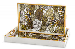 ART-POL Tulum design 2db-os barna-fehér könnyezőpálma tálca szett 4x45x32 / 4x40x25cm (172024)