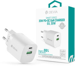 DEVIA Smart Series 30W GaN PD+QC hálózati gyorstöltő adapter USB+Type-C - fehér