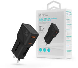 DEVIA Global 20W PD+QC hálózati gyorstöltő utazó adapter(CN/JP/US/EU/UK/AU) - fekete