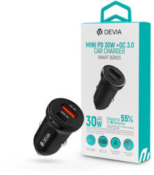 DEVIA Smart Series 30W PD+QC autós gyorstöltő adapter USB+Type-C - fekete
