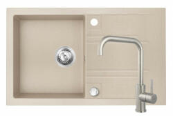 FERRO Set Chiuveta Ferro Mezzo II 1 Cuva si Picurator 780x480 mm, nisip si Baterie Ferro Camiro Inox - stativa bucatarie cu pipa inalta, mobila (DRGM48/78SA+BCQ4)