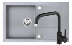 FERRO Set Chiuveta Ferro Mezzo II 1 Cuva si Picurator 780x480 mm, gri si Baterie Ferro Ratio Black - baterie stativa bucatarie (DRGM48/78GA+BTI4BL)