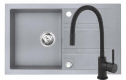 FERRO Set Chiuveta Ferro Mezzo II 1 Cuva si Picurator 780x480 mm, gri si Baterie Ferro Zumba Nero - baterie stativa bucatarie cu pipa flexibila (DRGM48/78GA+BZA4BLB)