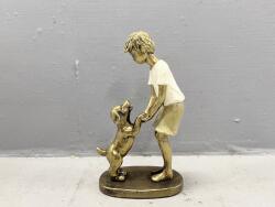 Art Galéria Fiú Kutyával Szobor 15x10, 5x5cm Arany, Fehér Színű, Polirezin