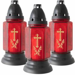 Nexos Lámpás gyertyával piros arany kereszt 22 cm 3 db (SK01821_SL3)