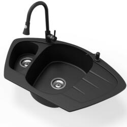 NERO Compact + kihúzható zuhanyfejes Snake csaptelep + adagoló (fekete matt)