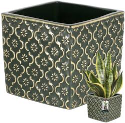 KOTARBAU Ghiveci ceramic vintage pentru flori plante 13x13 cm - Culoare verde închis (R054)