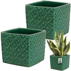 KOTARBAU Ghiveci ceramic vintage pentru flori plante 13x13 cm set 2 bucăți - Culoare cobalt (ZSY2925)