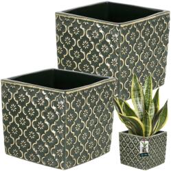 KOTARBAU Ghiveci ceramic vintage pentru flori plante 13x13 cm set 2 buc - Culoare verde închis (ZSY2924)