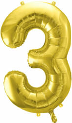 PartyDeco S. r. o 3. szám, arany, fólia lufi, 72 cm
