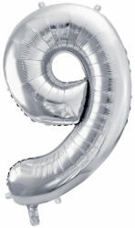PartyDeco S. r. o 9. szám, ezüst, fólia lufi, 72 cm