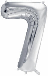 PartyDeco S. r. o 7. szám, ezüst, fólia lufi, 72 cm