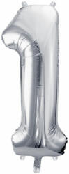 PartyDeco S. r. o 1. szám, ezüst, fólia lufi, 72 cm