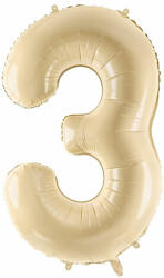 PartyDeco S. r. o 3. szám, bézs, fólia lufi, 72 cm