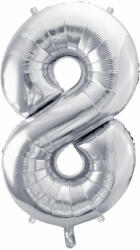PartyDeco S. r. o 8. szám, ezüst, fólia lufi, 72 cm