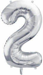 PartyDeco S. r. o 2. szám, ezüst, fólia lufi, 72 cm