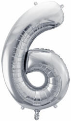 PartyDeco S. r. o 6. szám, ezüst, fólia lufi, 72 cm