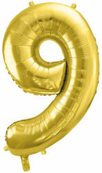PartyDeco S. r. o 9. szám, arany, fólia lufi, 72 cm