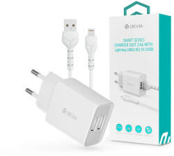 DEVIA Smart 2xUSB hálózati töltő adapter + USB - Lightning USB kábel 1 m-es vezetékkel - 12W - Devia Smart Series Charger Suit With Lightning Cable - fehér - rexdigital