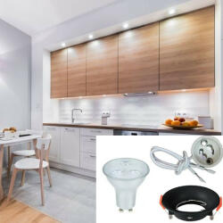  LED Spot lámpa szett: Fekete keret, GU10 3W meleg fehér, GU10 foglalat (kettesével rendelhető) - 6641 szett (6641_3Wszett)
