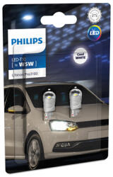Philips Крушка, LED, светлини на регистрационния номер PHILIPS W5W, 12V, 0, 74W, 6500K, 56lm, 2 бр