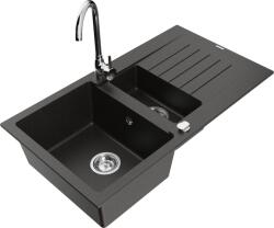 Mexen Matias chiuvetă din granit cu 1, 5 cuve și scurgător și baterie bucătărie Telma, negru/auriu - 6502-75-670200-00 (6502-75-670200-00)