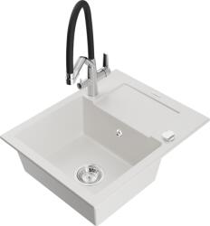 Mexen Enzo chiuvetă din granit cu 1 compartiment, cu scurgător și baterie de bucătărie Duo, albă - 6506-20-671701-07 (6506-20-671701-07)