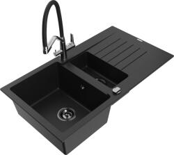 Mexen Matias chiuvetă din granit cu 1, 5 cuve cu scurgător și baterie pentru bucătărie Duo, negru - 6502-77-671701-07-B (6502-77-671701-07-B)