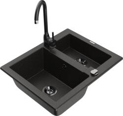 Mexen Carlos chiuvetă de granit cu 1, 5 compartimente cu baterie de bucătărie Telma, negru/auriu metalic - 6518-75-670200-70-B (6518-75-670200-70-B)