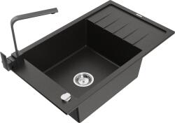 Mexen Elias chiuvetă de granit cu 1 cuvă cu scurgător și baterie de bucătărie Rita, metal negru/auriu - 6511-75-670300-70 (6511-75-670300-70)