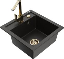 Mexen Vito chiuvetă granitică cu 1 cuvă și baterie de bucătărie Rita, negru/auriu metalizat - 6503-75-670300-50 (6503-75-670300-50)