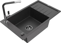 Mexen Chiuvetă granit Mexen Elias cu o cuvă și scurgător și baterie de bucătărie Flora, negru pătat - 6511-76-670401-07-B (6511-76-670401-07-B)