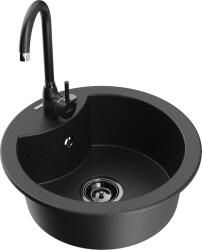 Mexen Diego chiuvetă de granit cu o cuvă cu baterie de bucătărie Telma, negru/auriu - 6512-75-670200-70-B (6512-75-670200-70-B)