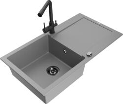 Mexen Leo chiuvetă de granit cu un compartiment, cu picurător și baterie de bucătărie Duero, gri - 6501-71-671600-70-B (6501-71-671600-70-B)