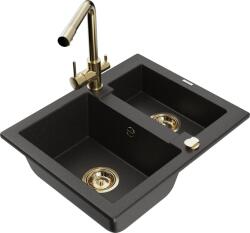 Mexen Carlos chiuvetă granit 1, 5-compartiment cu baterie de bucătărie Duero, negru/auriu metalic - 6518-75-671600-50 (6518-75-671600-50)