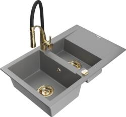 Mexen Gaspar chiuvetă de bucătărie din granit, cu 1, 5 cuve, cu scurgător și baterie de bucătărie Aster, gri (6507-71-73450-57-G)