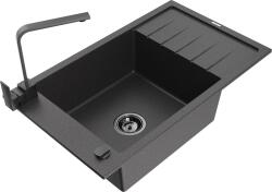 Mexen Elias chiuvetă de granit cu 1 compartiment cu scurgător și baterie bucătărie Rita, negru pătat - 6511-76-670300-70-B (6511-76-670300-70-B)