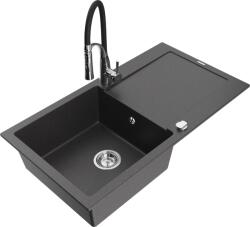 Mexen Leo chiuvetă de bucătărie din granit cu o singură cuvă, cu scurgător și robinet Aster, negru stropit (6501-76-73450-07)