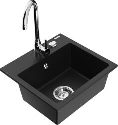 Mexen Milo chiuvetă de bucătărie din granit cu 1 compartiment și baterie de bucătărie Telma, negru - 6505-77-670200-00 (6505-77-670200-00)