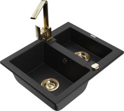 Mexen Carlos chiuvetă din granit cu 1, 5 cuve și baterie de bucătărie Rita, negru - 6518-77-670300-50 (6518-77-670300-50)