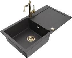 Mexen Leo chiuvetă de granit cu o cuvă, cu scurgător și baterie de bucătărie Carla, neagră cu pete - 6501-76-670700-50 (6501-76-670700-50)