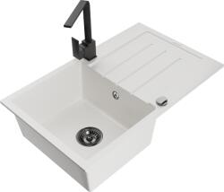 Mexen Bruno chiuvetă de granit cu 1 cuvă, cu scurgător și baterie de bucătărie Rita, albă - 6513-20-670300-70 (6513-20-670300-70)