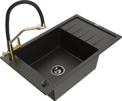 Mexen Elias chiuvetă de granit cu 1 compartiment cu scurgător și baterie de bucătărie Duo, negru/auriu metalizat (6511-75-671701-57-B)
