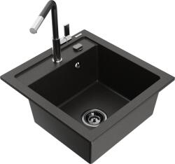 Mexen Vito chiuvetă de bucătărie din granit cu 1 compartiment și baterie Flora, negru/metalizat auriu - 6503-75-670401-07-B (6503-75-670401-07-B)