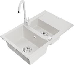 Mexen Gaspar chiuvetă de granit cu 1, 5 compartimente cu scurgător și baterie de bucătărie Telma, albă - 6507-20-670200-20 (6507-20-670200-20)