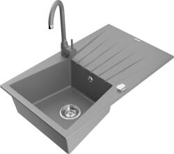 Mexen Cesar chiuvetă granitică cu 1 compartiment cu scurgător și baterie bucătărie Telma, gri - 6514-71-670200-71 (6514-71-670200-71)