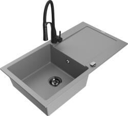 Mexen Leo chiuvetă de granit cu 1 cameră cu scurgător și baterie de bucătărie Aster, gri - 6501-71-73450-70-B (6501-71-73450-70-B)