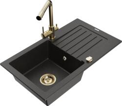 Mexen Pablo chiuvetă de granit cu 1 compartiment cu scurgător și baterie de bucătărie Duero, negru/auriu metalizat - 6510-75-671 (6510-75-671600-50)